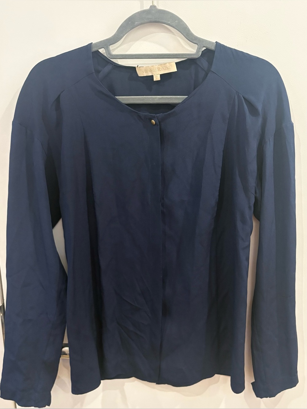 Vintage Vanessa Bruno Navy Button Up Top Size 36 100% Silk